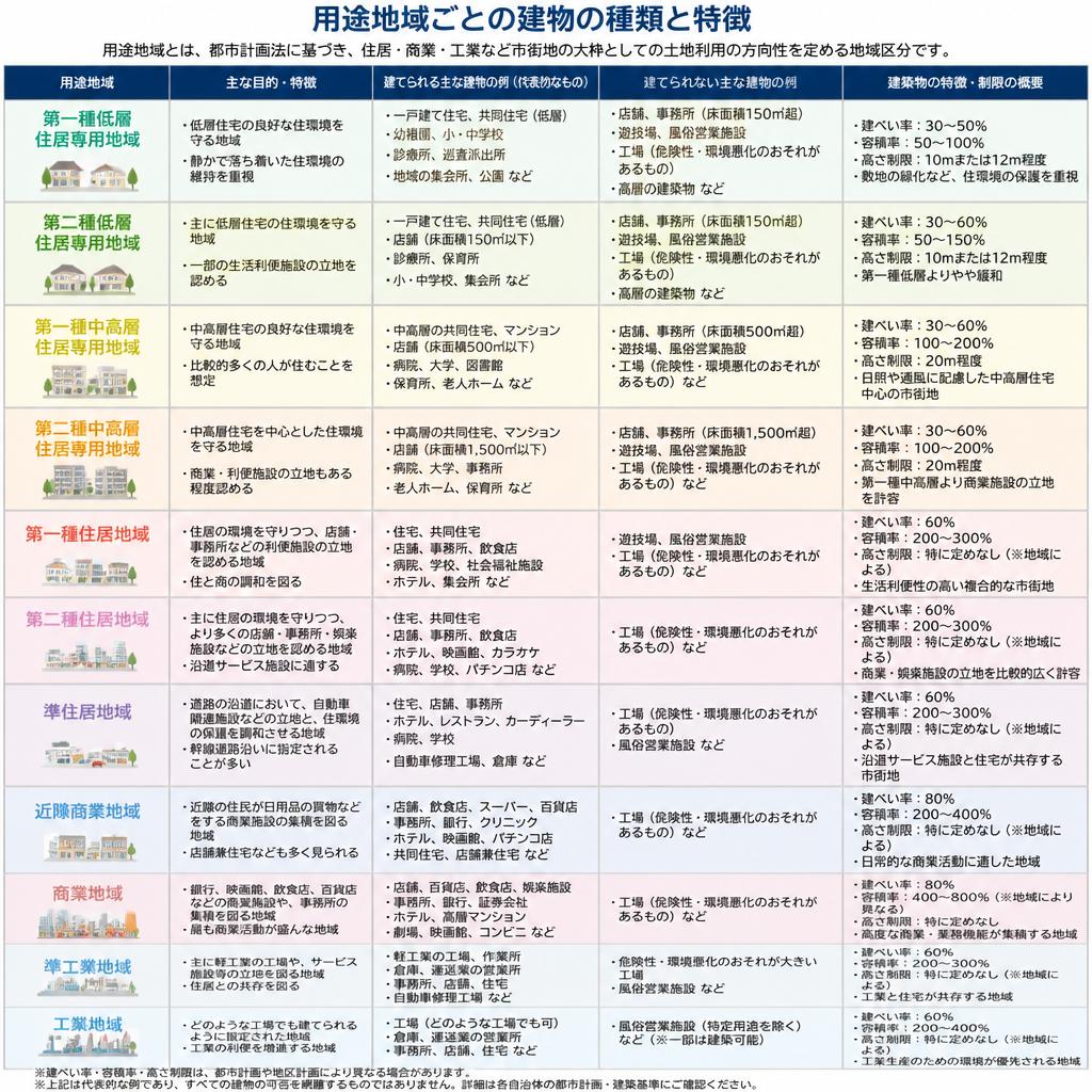 2. 用途地域による建物の種類の違い