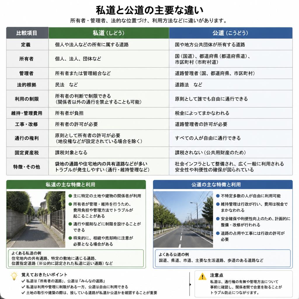私道と公道の違いとは？