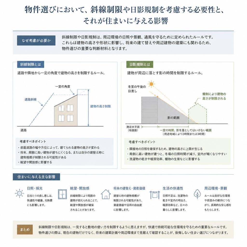 5. 斜線制限と日影規制が物件選びに与える影響