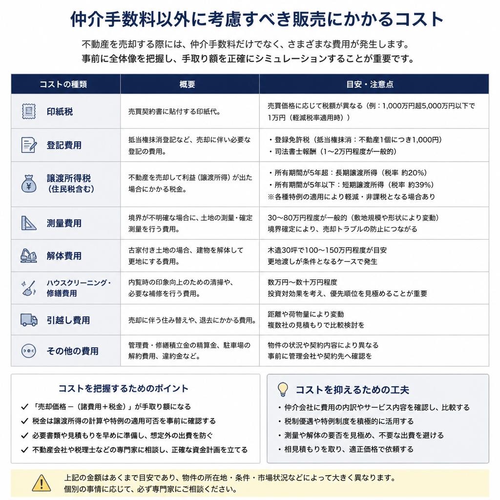 売却時にかかるその他の費用